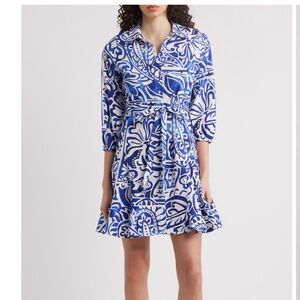 Halogen Navy and White Long Sleeve Dress